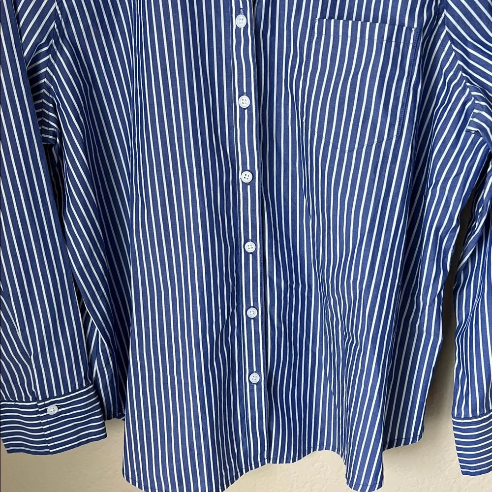 Elizabeth and James blue and white striped cotton button down top - Picture 3 of 8